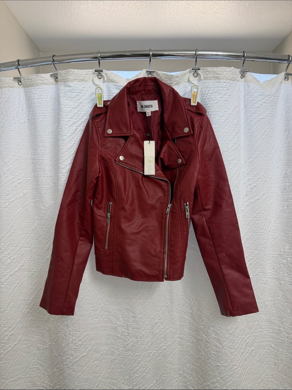 BB Dakota Burgundy Faux Leather Moto Jacket